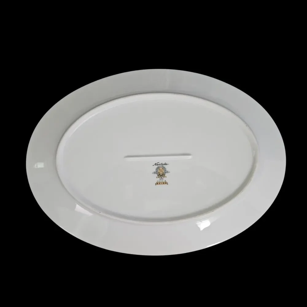 Noritake Reina Oval Serving Platter White Floral Scroll Japan Vintage